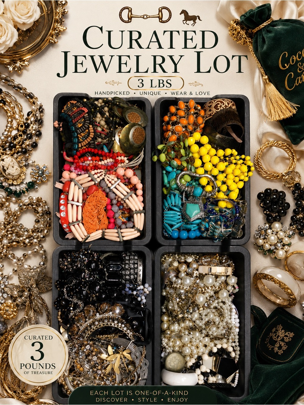 3 LB Curated Jewelry Reseller Mix Wearable Bulk Vintage Modern Statement Lot
